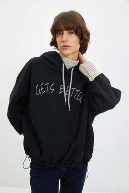 TRENDYOLMILLA Haki Kal?n Ici Polarl? Triko Bant Detayl? Kapusonlu Orme Sweatshirt TWOAW22SW1806 фото 3