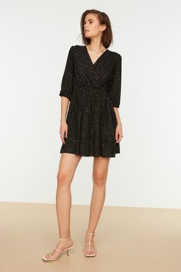 TRENDYOLMILLA K?rm?z? Retro Bask?l? Skater/Belden Ac?lan Kruvaze Yaka Mini Esnek Orme Elbise TWOAW22EL0104  фото 12