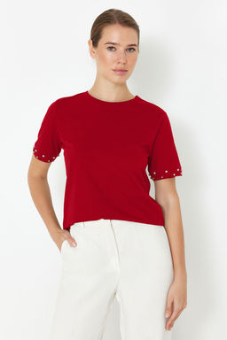 K?rm?z? Tas Aksesuar Detayl? Regular Kal?p Orme T-Shirt TWOSS24TS00070