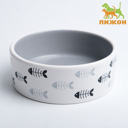 Миска керамическая Рыбные косточки 300 мл 12,5 x 4,5 cм, серо-белая