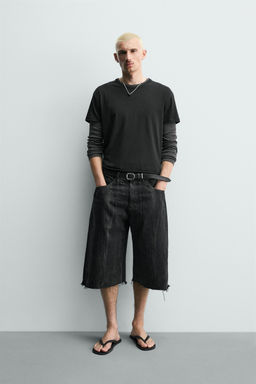 JORTS DENIM ESTAMPADO LAVADO / Negro