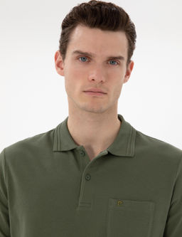 Haki Regular Fit %100 Pamuk Polo Yaka Basic Ti__rt