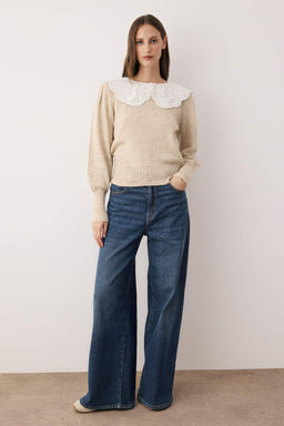 Lacivert Yumusak Dokulu Gomlek Yaka Garnili Triko Kazak TWOAW26KZ00051 - Trendyolmilla фото 6