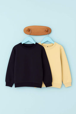 Pembe-Ekru K?z Cocuk Mevsimlik-Ince Bisiklet Yaka 2li Basic Orme Sweatshirt TKDAW25SW00000 - Trendyolmilla фото 15