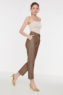 TRENDYOLMILLA Tas Cigarette Dokuma Suni Deri Pantolon TWOAW22PL0347  фото 2