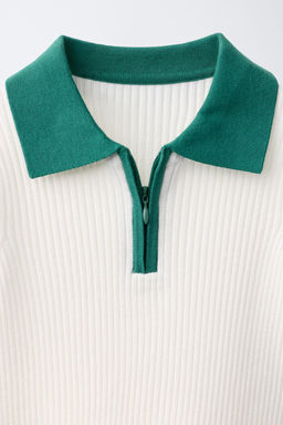 POLO RIB CREMALLERA CONTRASTE / Verde medio - Zara фото 3