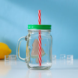 Банка стеклянная с крышкой и трубочкой Доляна Фреш, 450 мл, 11713 см, рисунок МИКС  фото 2