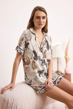 Cok Renkli More Sustainable Hayvan Desenli Viskon Dokuma Pijama Tak?m? THMSS26PT00165 - Trendyolmilla фото 2