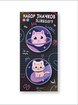 Набор закатных значков 2 шт. iLikeGift "Space cat"