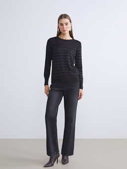 Bisiklet Yaka ?izgili Kad?n Triko Kazak