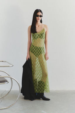 TRENDYOLMILLA Limited Edition Yag Yesili Dantel Ask?l? A-Line Maxi Esnek Orme Elbise TWOSS25EL00486