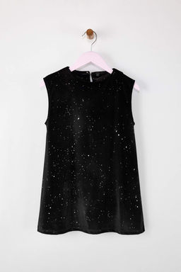 Siyah Simli Parlak Maxi Dokulu Orme Y?lbas? K?z Cocuk Elbise TKDAW26EL00011