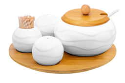 Набор 4 пр. 20,5*20,5*10 см Айсберг волны- Сахарница+Вазочка п/зубоч. и набор д/спец.2 пр.на бам.п - Elan gallery фото 19