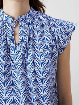 Ba?lamal? Yaka Desenli K?sa Kollu Kad?n Bluz