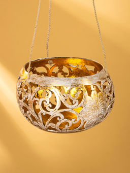 Подсвечник подвесной из кокоса, 14×14×10 см, золотисто-белый