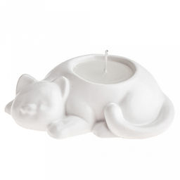 Свеча "Улыбчивый котик" 10,4х6,4х3,4см, парафин, в подсвечнике из гипса, белый, время горения 2 часа (Россия)