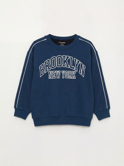 Bisiklet Yaka Bask?l? Erkek ?ocuk Sweatshirt