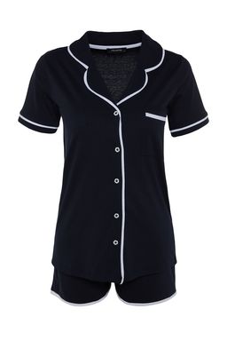 Trendyolmilla Lacivert %100 Pamuklu Biye Detayl? Sortlu Orme Pijama Tak?m? THMSS20PT0406  фото 9