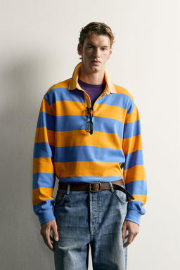POLO REGULAR FIT RAYAS CUELLO CONTRASTE / Naranja - Zara фото 2
