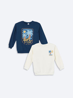 Bisiklet Yaka Bask?l? Uzun Kollu Erkek Bebek Sweatshirt 2li