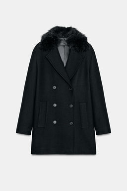 CROPPED WOOL COAT WITH FAUX FUR LAPEL - Zara фото 8