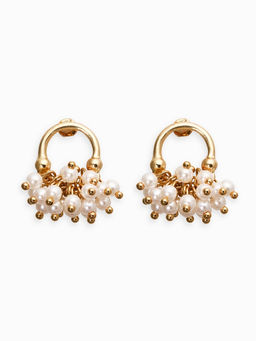 Серьги жемчуг «Виноград», белые в золоте