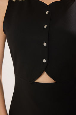 TRENDYOLMILLA Pembe Dugmeli S?f?r Kol Cut Out/Pencere Detayl? Vucuda Oturan Esnek Midi Orme Elbise TWOSS25EL00378  фото 5