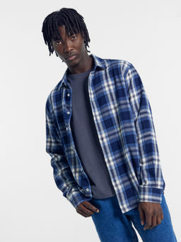 Рубашка мужская хлопковая в синюю клетку синяя клетка 111906