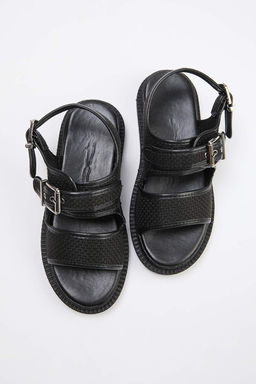 Siyah Cift Bantl? Kad?n Sandalet TAKSS26SD00006