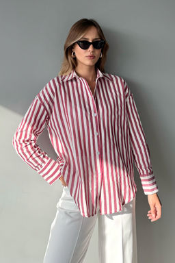 Kahverengi Bej Cizgili Oversize Gomlek TWOAW26GO00093 - Trendyolmilla фото 5