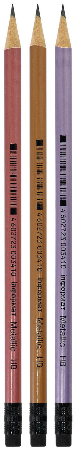 Цена за 10 шт. Карандаш чернографитный деревянный INFORMAT Metallic НВ с ластиком, заточенный, круглый, п...