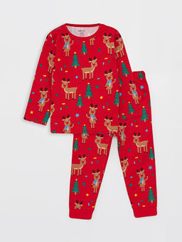 Bisiklet Yaka Uzun Kollu Y?lba?? Temal? Erkek Bebek Pijama Tak?m?
