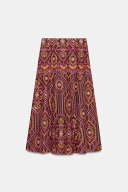 FALDA MIDI BORDADOS PERFORADOS / Multicolor - Zara фото 8