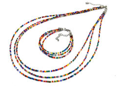 Колье с браслетом из шпинели мульти, 3 нити, шарик гр.2мм, 47см, 16см, 13г