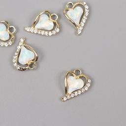 Цена за 5 шт. Декор для творчества металл, стразы «Изогнутое сердце», золото, белый, 1.8×1.3×0.5 см