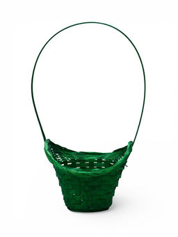 Корзина плетёная для хранения «Шляпа», 21×18×14 см, ручка h=15 см, бамбуковая, зелёная, Greengo