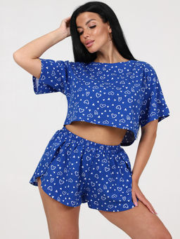 674 ПИЖАМА (шорты) (Сердечки на синем)