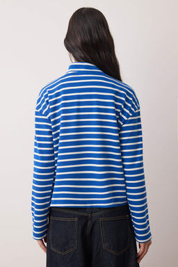 Mavi Cizgili Gizli Fermuarl? Oversize/Genis Kal?p Ince Orme Sweatshirt TWOAW26SW00242 - Trendyolmilla фото 4