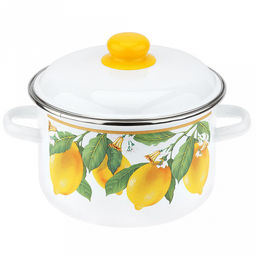 "Цитрон" Кастрюля эмалированная 4л, д22см, h13см, цилиндрическая форма, металлическая крышка, ободок из нержавеющей стали, белый (Россия)