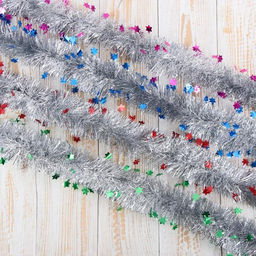 Цена за 10 шт. Мишура новогодняя «Зимнее волшебство. Переплёт», звездочки, d=5 см, 200 см, МИКС