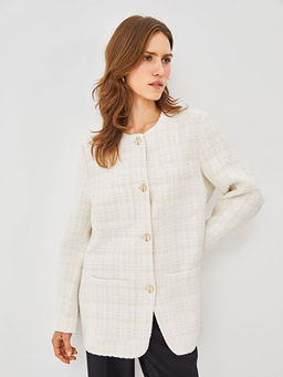 Bisiklet Yaka Ekose Uzun Kollu Kad?n T?vit Blazer Ceket