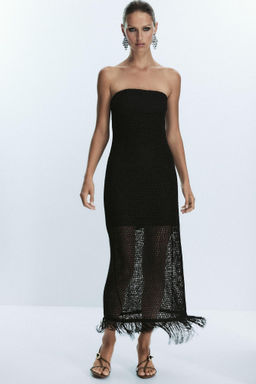 FRINGED STRAPLESS MIDI DRESS - Zara фото 3