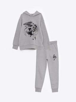 Kap??onlu Batman Bask?l? Uzun Kollu Erkek ?ocuk Sweatshirt ve E?ofman Alt?