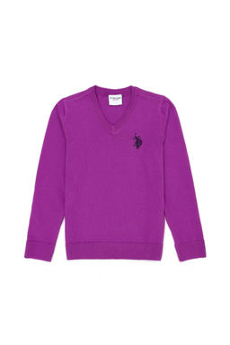 U. S. Polo Assn Фиолетовый базовый свитер с v-образным вырезом для девочек - U.s. polo assn фото 6