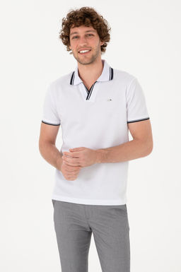 Erkek Slim Fit Ka__k Yaka Beyaz Ti__rt Sepette S_rpriz _ndirim