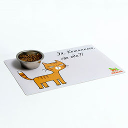 Коврик под миску Пижон с нескользящим основанием 43 х 28 см Эй, Кожаный, где еда?!  фото 3