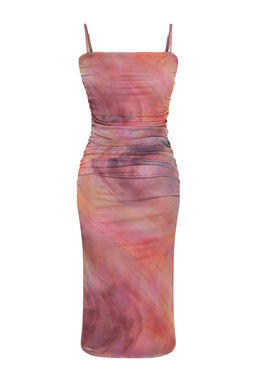 TRENDYOLMILLA Turuncu-Cok Renkli Soyut Desenli Orme S?k Abiye Elbise TPRSS24EL00150  фото 7
