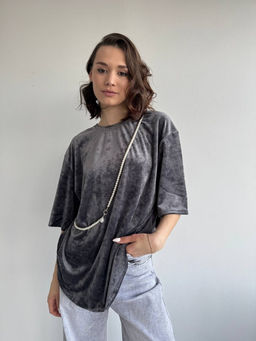 256 Оверсайз футболка велюр, графит - Knitka wear фото 2