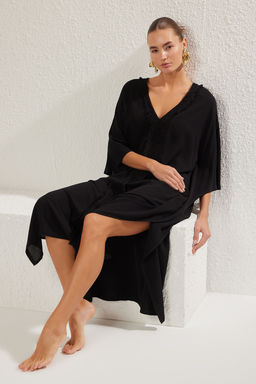 TRENDYOLMILLA Siyah Maxi Dokuma Plaj Elbisesi TBESS25EL00013  фото 11