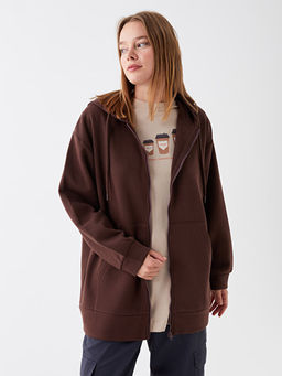 Kap??onlu D?z Oversize Kad?n Kal?n Fermuarl? Sweatshirt